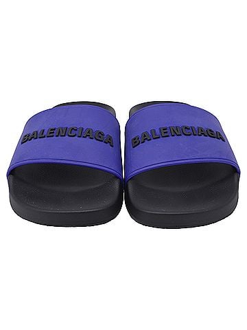 Balenciaga Balenciaga Logo Pool Slide Sandals in Blue Rubber (view 2)