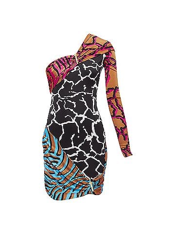 Versace Versace Mixed Giraffe Print Logo Clip Body Con Wiggle Dress (view 1)