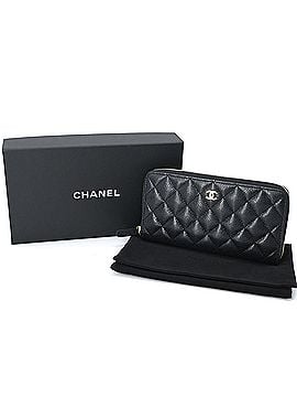 Chanel CHANEL Matelassé Caviar Leather Long Wallet with Coco Mark, Women's, Black, A50097 (view 1)