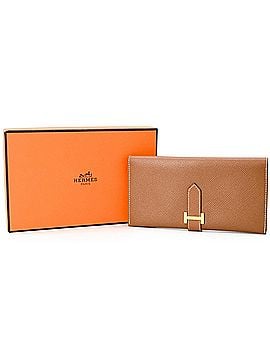 Hermès HERMES Bearn Classic Long Wallet for Women, Courchevel Leather, Gold Brown (view 1)