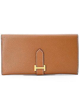 Hermès HERMES Bearn Classic Long Wallet for Women, Courchevel Leather, Gold Brown (view 2)