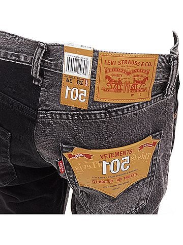 Vetements Vetements Levi's leather patchwork denim jeans (view 2)