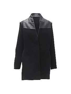 Maje Maje Sirop calfskin leather trim wool collarless coat (view 1)