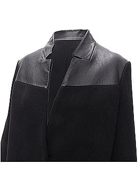 Maje Maje Sirop calfskin leather trim wool collarless coat (view 2)