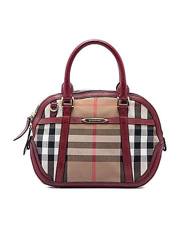 Burberry Small Leather Trimmed House Check Canvas Bridle Orchard Satchel (view 1)