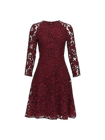 Oscar De La Renta Oscar De La Renta Lace Sheer Sleeves Fit Flare Dress (view 1)