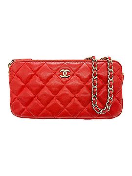 Chanel CHANEL Chain Wallet, Double Zip Lambskin, Red, AP0248, Women's (view 1)