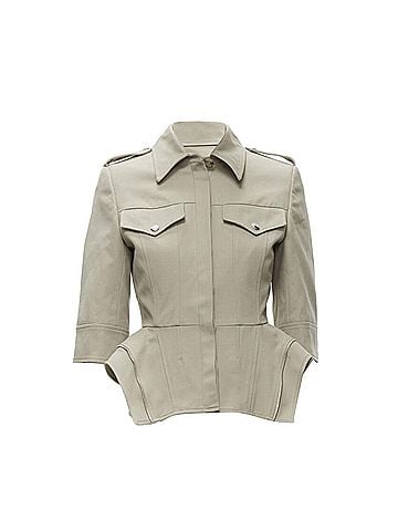 Alexander McQueen Alexander McQueen cotton fitted zipper trim peplum utility jacket (view 1)