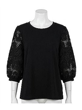 Joh Pointe Knit Top With Lace in Black (view 1)