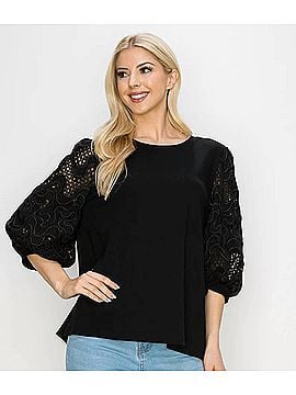 Joh Pointe Knit Top With Lace in Black (view 2)