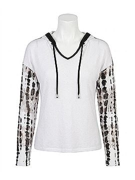 Angel Apparel V-Neck Hoodie in White/Navy (view 1)