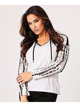 Angel Apparel V-Neck Hoodie in White/Navy (view 2)