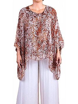 GiGi Moda Seta Paisley Print Kaftan Top in Rust (view 2)