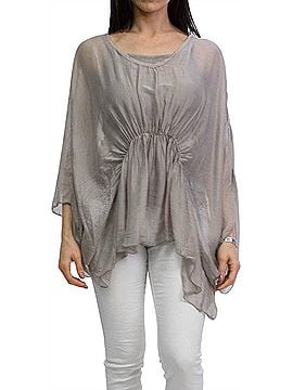 GiGi Moda Paolita Bat-Wing Scoop Neck Blouse in Taupe (view 2)