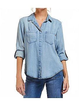 Velvet Heart Riley Tencel Button Down Shirt in Light Indigo Blue (view 2)