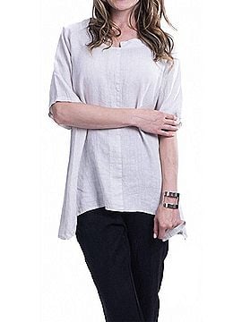 GiGi Moda Tanya Linen Tunic Short Sleeve Top in White (view 2)