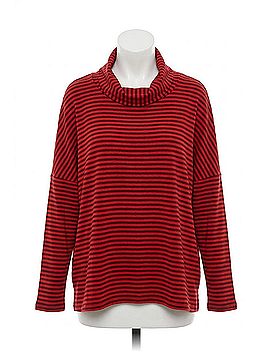 Cut Loose Stripe Fleece Cowl Neck Top in Cardinal (view 1)