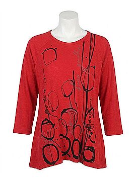 Jess & Jane Circles Mineral Washed Patch Pocket Cotton Top in Red (view 1)