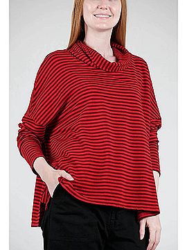 Cut Loose Stripe Fleece Cowl Neck Top in Cardinal (view 2)