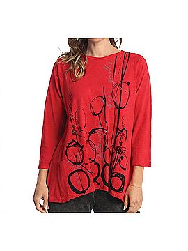 Jess & Jane Circles Mineral Washed Patch Pocket Cotton Top in Red (view 2)