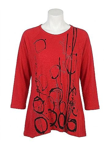 Jess & Jane Circles Mineral Washed Patch Pocket Cotton Top in Red (view 1)