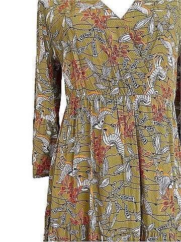 Foil Batik Print 3/4 Bell Sleeve Midi Dress Casual Dress (view 2)