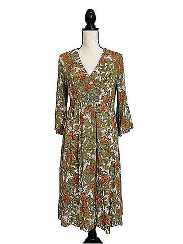 Foil Batik Print 3/4 Bell Sleeve Midi Dress Casual Dress (view 1)