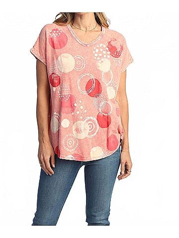 Jess & Jane Magic Dots Mineral Washed Cotton Short Sleeve Top in Coral (view 2)