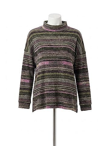 Tribal Striped Mock Neck Top With Side Slits in Pink Flambe (view 1)