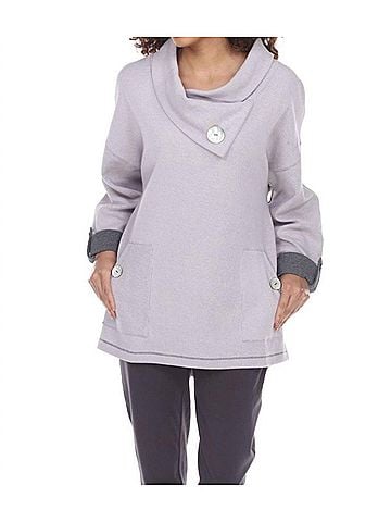 Neon Buddha Button Neck Oversized Tunic Top in Amethyst (view 2)