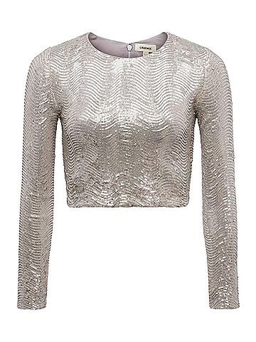 L'Agence Rogan Sequin Cropped Top in Silver (view 1)