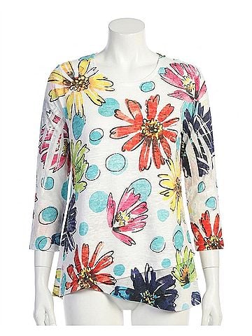 Jess & Jane Burnout Mesh Contrast Top in Arabella (view 1)