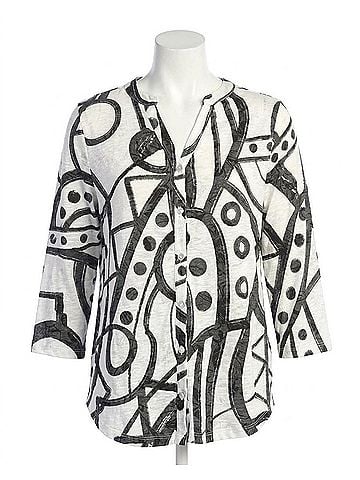 Jess & Jane Split Neck Button Front Shirt in Cay (view 1)