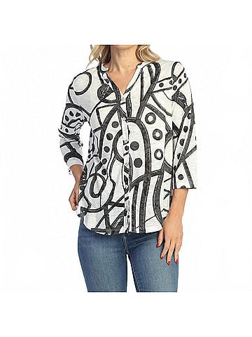 Jess & Jane Split Neck Button Front Shirt in Cay (view 2)
