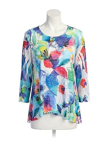Jess & Jane Burnout Tunic With Mesh Contrast Top in Charlotte Multi (view 1)