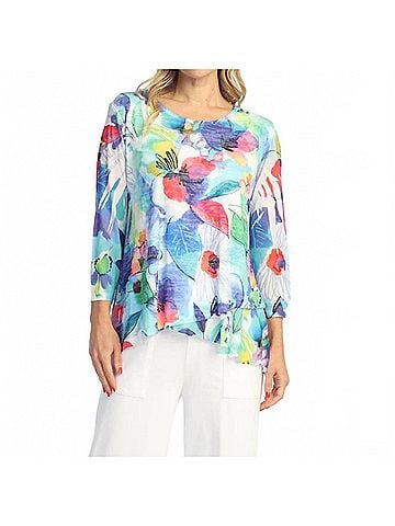 Jess & Jane Burnout Tunic With Mesh Contrast Top in Charlotte Multi (view 2)