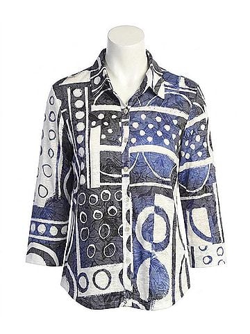 Jess & Jane Button Down Shirt With 3/4 Sleeve in Dottie (view 1)