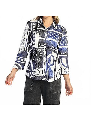 Jess & Jane Button Down Shirt With 3/4 Sleeve in Dottie (view 2)