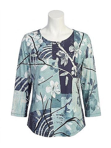Jess & Jane Hana Burnout Round Hem Top in Blue Multi (view 1)