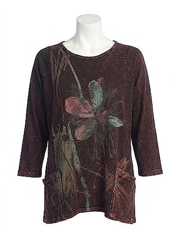 Jess & Jane Mineral Washed Patch Pocket Cotton Top in Field Notes (view 1)