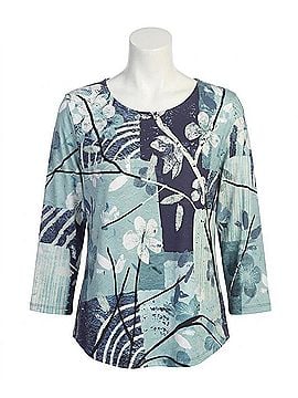 Jess & Jane Hana Burnout Round Hem Top in Blue Multi (view 1)