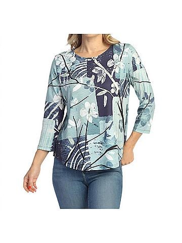 Jess & Jane Hana Burnout Round Hem Top in Blue Multi (view 2)