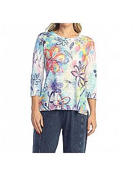 Jess & Jane Abstract Print Burnout Top in Poetic (view 2)