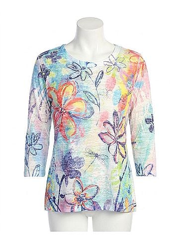 Jess & Jane Abstract Print Burnout Top in Poetic (view 1)