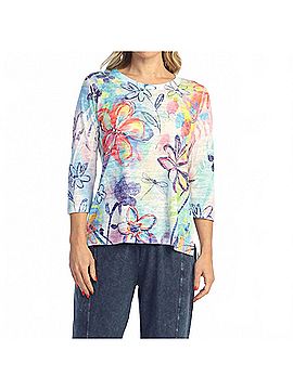 Jess & Jane Abstract Print Burnout Top in Poetic (view 2)