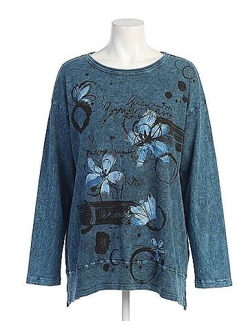 Jess & Jane Mineral Washed Rib Contrast Top in Poppies (view 1)