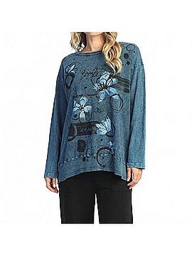 Jess & Jane Mineral Washed Rib Contrast Top in Poppies (view 2)