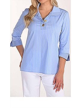 Frank Lyman Design Striped Tunic Blouse in Blue (view 2)
