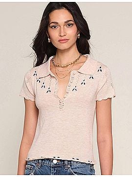 Heartloom Galette Polo Top in Ivory (view 2)