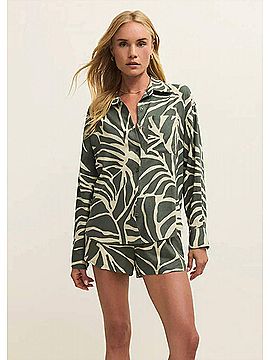 Z Supply Alfie Tova Palm Button Up Top in Tea Leaf (view 2)